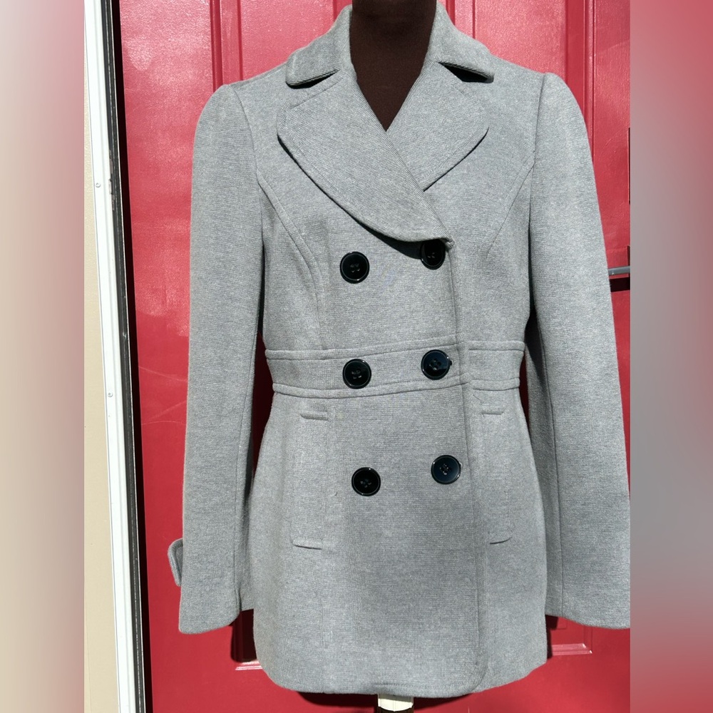 INC INTERNATIONAL CONCEPTS sM peacoat Looks new! Lined-poly knit-double breasted